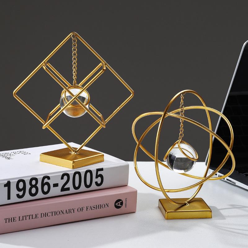 Nordic Luxury Metal Crafts Creative Crystal Ball Pendant Ornament for Living Room, Office Desktop Decoration