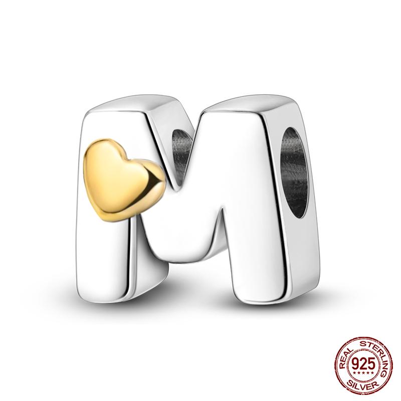 New Copper Classic Golden Heart 26 Alphabet Letters Charms Beads Fit Qikaola Bracelets Lucky Birthday Diy Jewelry