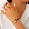 2-teiliges kreatives Metall-Durchbruch-Blatt-Armreif- & Ring-Set für Damen