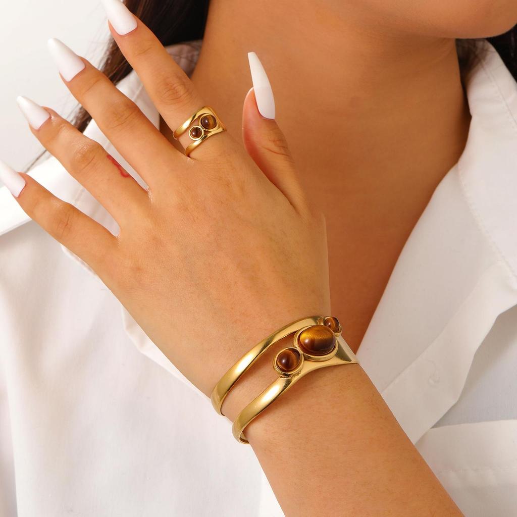 2-teiliges kreatives Metall-Durchbruch-Blatt-Armreif- & Ring-Set für Damen