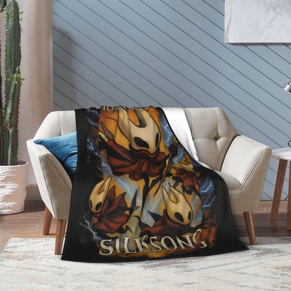 Hollow Knight Silksong Gothic Knitted Fashion Blanket Coral Fleece Plush Indie Game Soft Throw Fashion Blanket Bedspread Quilt Multi-functio