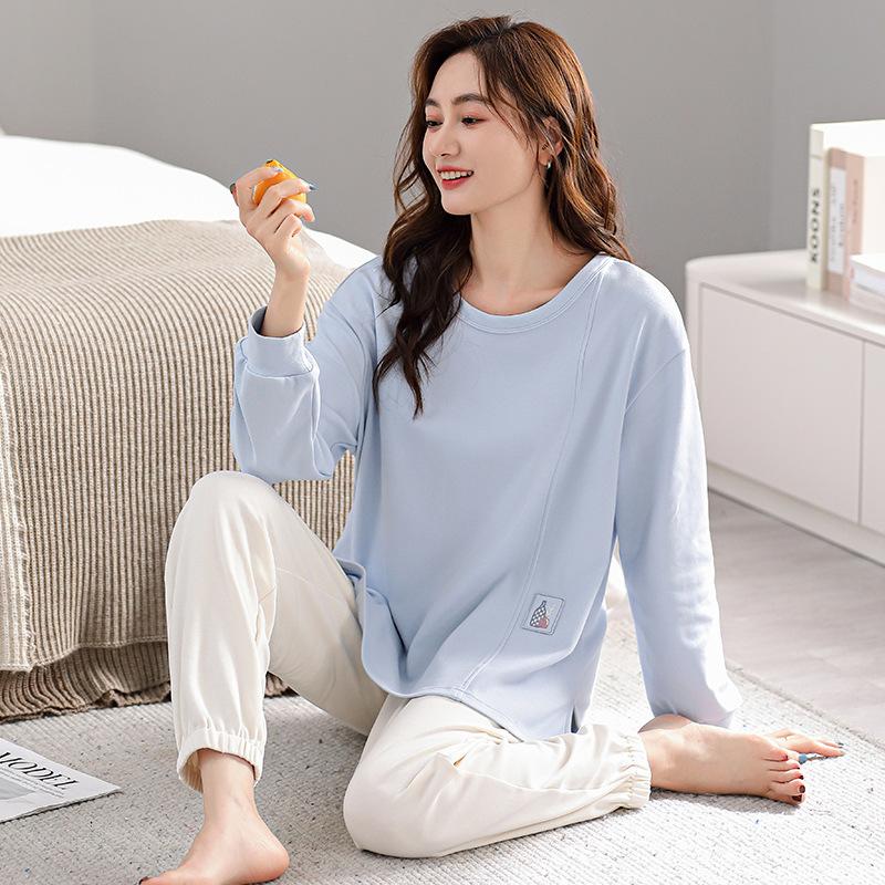 Pajamas Women'S Pure Cotton Long-Sleeved Women'S Cotton Casual Large-Size Loungewear Set