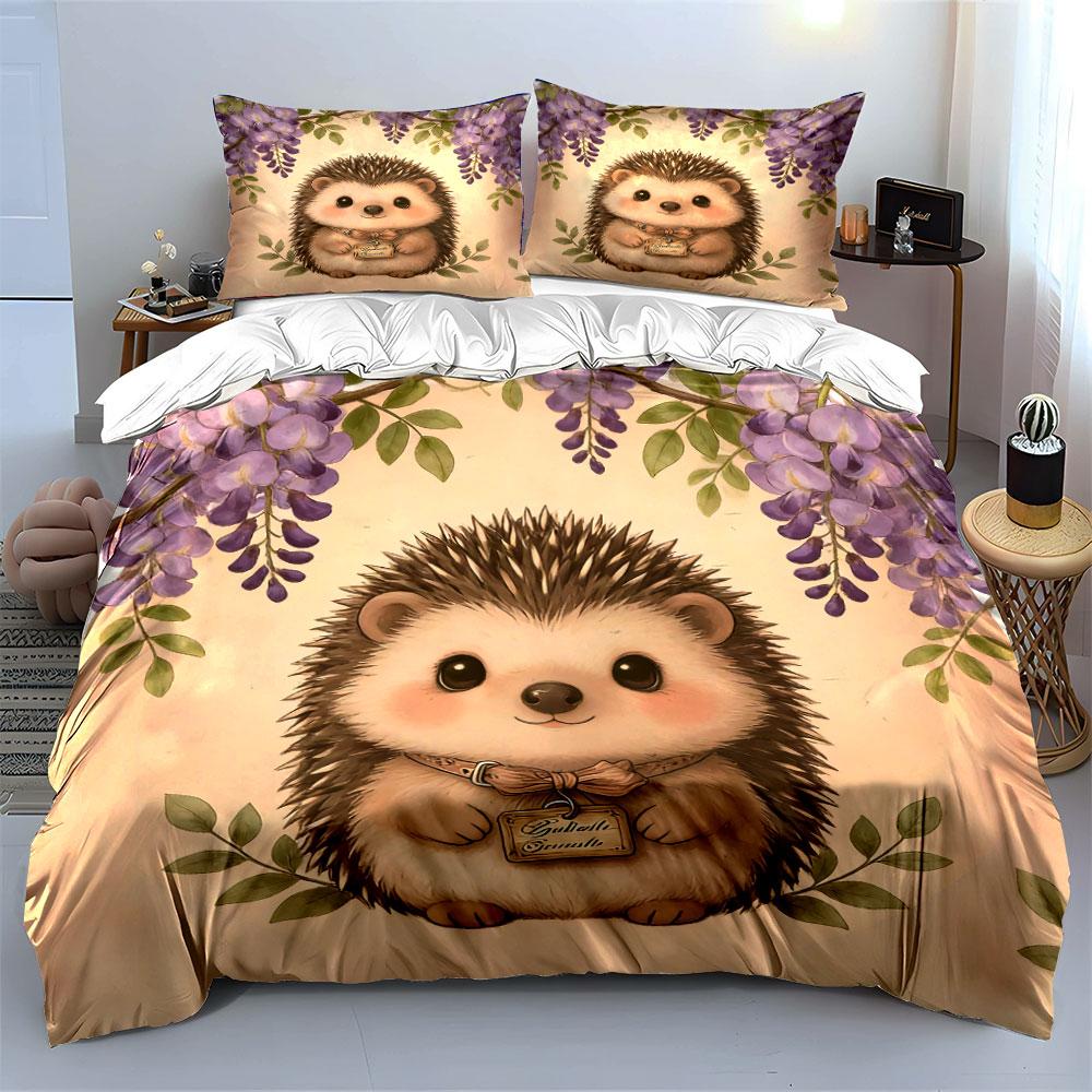 Cartoon Hedgehog Art Decor 3Pc,Soft Comfortable Duvet Cover Bedding Set Included 1*Duvet Cover & 2*Pillowcases, Gift