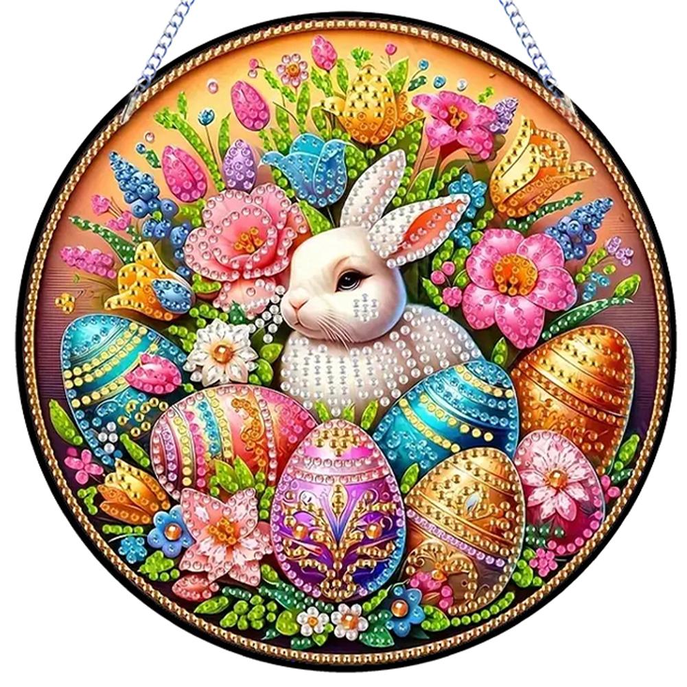 Easter Bunny Diamond Art Hanging Pendant Diamond Painting Home Decor 5D DIY Diamond Painting Dots Pendant for Window Decor