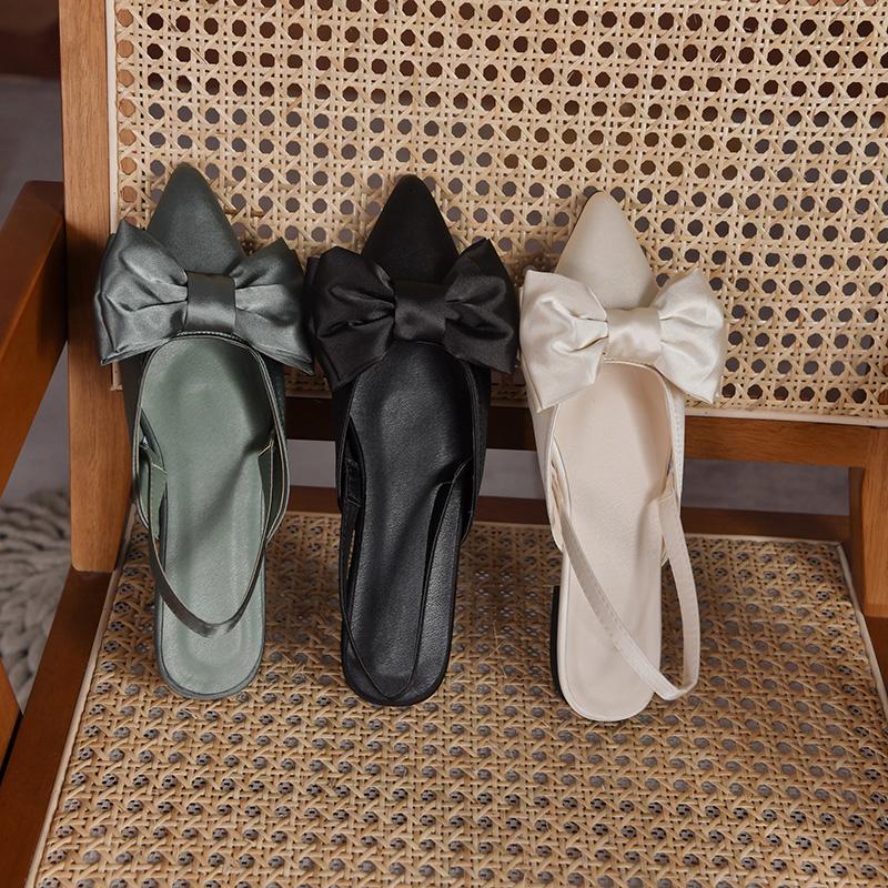 New Sandals Women's Summer 2024 Mujer Pointed Sandals Fashion Butterfly-knot Flat Shoes Women Retro Breathable Slip-on Sandals