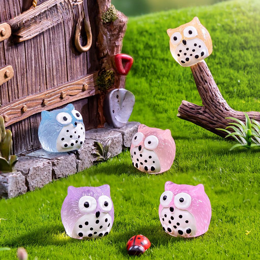 10Pcs/lot Cute Luminous Owl Animal Miniatures Mini Figurine Glow in the Dark Ornaments Fairy Garden Decoration Micro Landscape