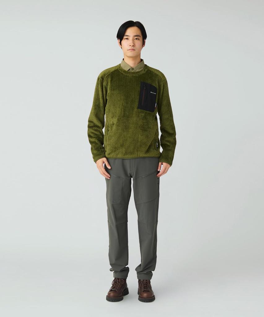 Snow Peak Polartec High Loft Fleece Crew Neck Sweater Knit Sweater Cut and Sew Long Sleeve OLIVE L SPF-JK-25AU908 T-Shirt Men's Women's