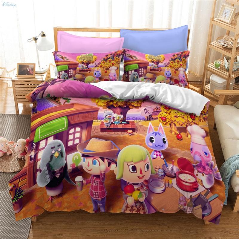 Animal Crossing Games Pattern Bedding Set Cartoon Print Duvet Cover Set with Pillowcase Twin Full Queen King Size Bedclothes