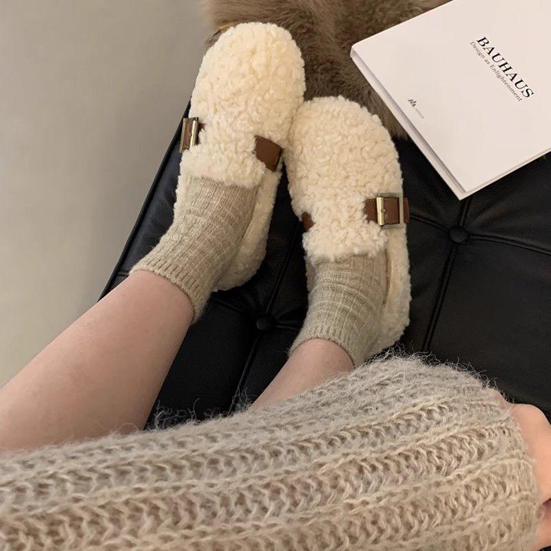 Dámské sametové mokasíny slip-on s kožešinou v korejském stylu - Nové 2025 Jemný vílí styl