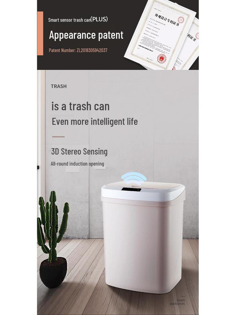 Silent Sensor Trash Can with Lid for Living Room, Bedroom, Bathroom, Kitchen