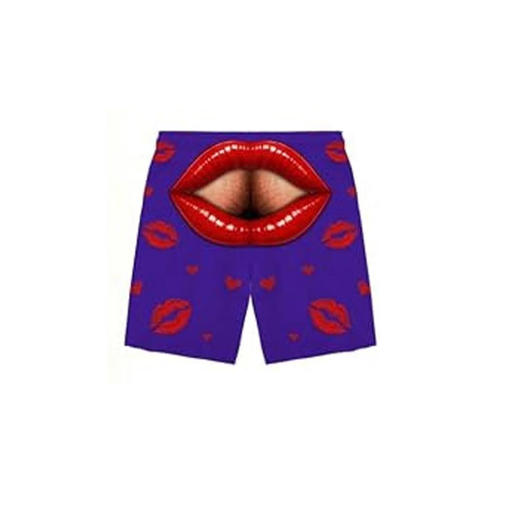 Men's Funny Print Elastic Waist Beach Swim Trunks