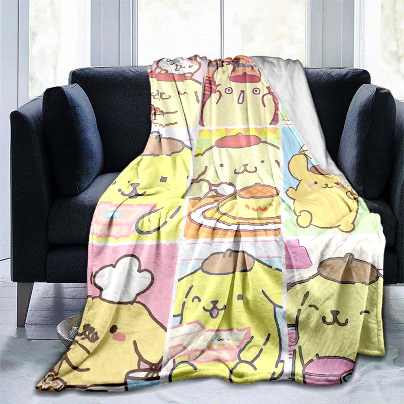 Manta de franela con estampado de PomPompurin, una manta para la siesta, cálida, cómoda y suave, adecuada para sofás, camas, etc.