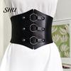 Body Belt Solid Color Retro Elastic Women Corset Exquisite Fine Craftsmanship Faux Leather Lace-up Buckle Wide Clothes Accessories Dress