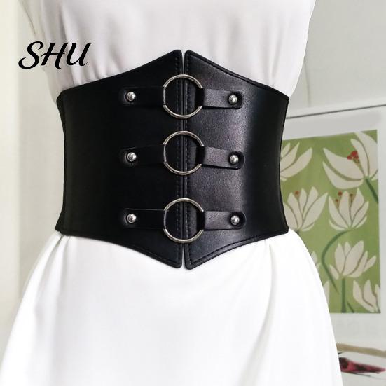 Body Belt Solid Color Retro Elastic Women Corset Exquisite Fine Craftsmanship Faux Leather Lace-up Buckle Wide Clothes Accessories Dress