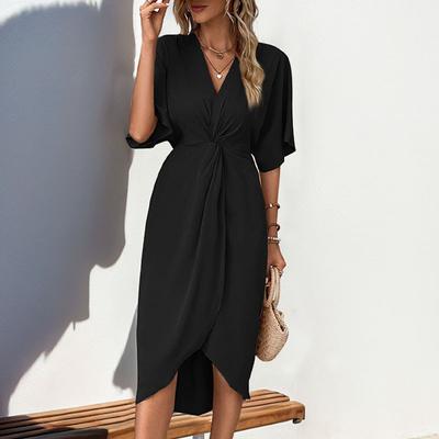 Summer Women's Dress Plunging Sleeve Solid Colour Irregular Dresses