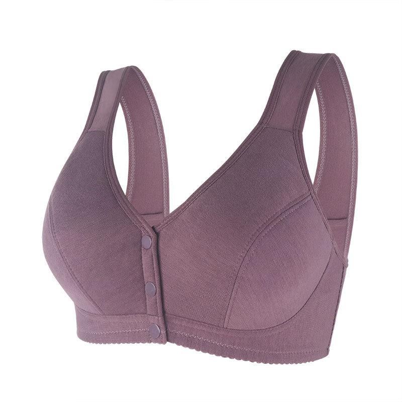New smooth front buckle women's underwear thin mother soft cotton women's vest type steel rimless large size bra