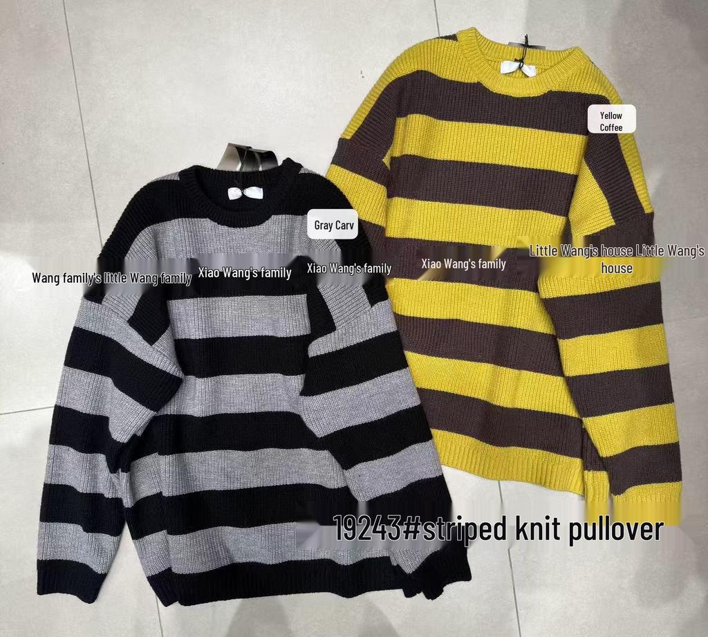 Xiao Wang's 19243 Winter Korean Loose Plus Size Striped Knit Sweater