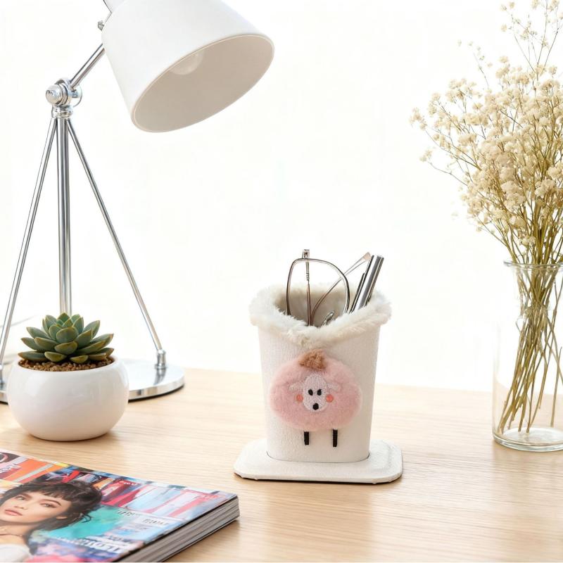 1Pc Plush Lined Glasses Case Cute Animal Design Faux Leather Ideal For Desk Or Bedside Table Protects Glasses And Pens