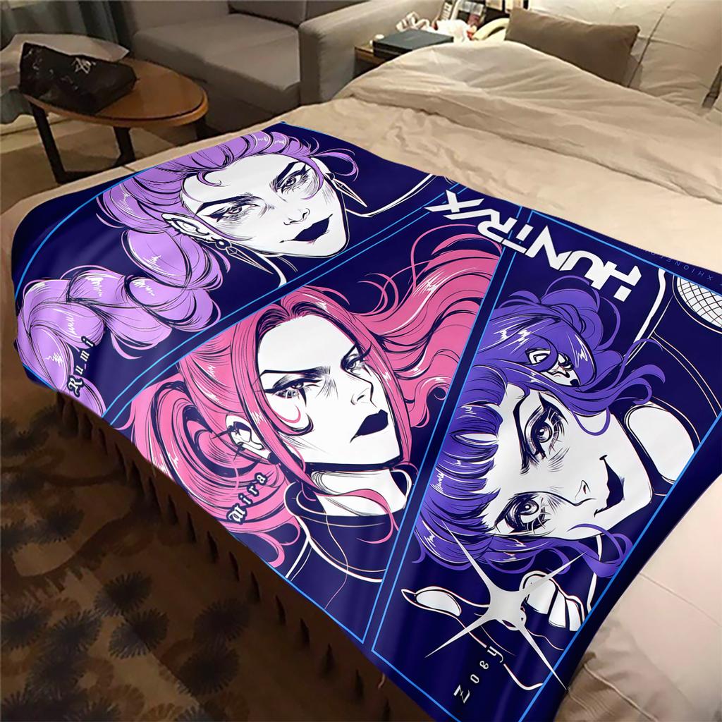 KPop Demon Hunters Cute Print Flannel Blanket, Comfortable Warm for Sofa Bed Chair, Versatile -HYQ15
