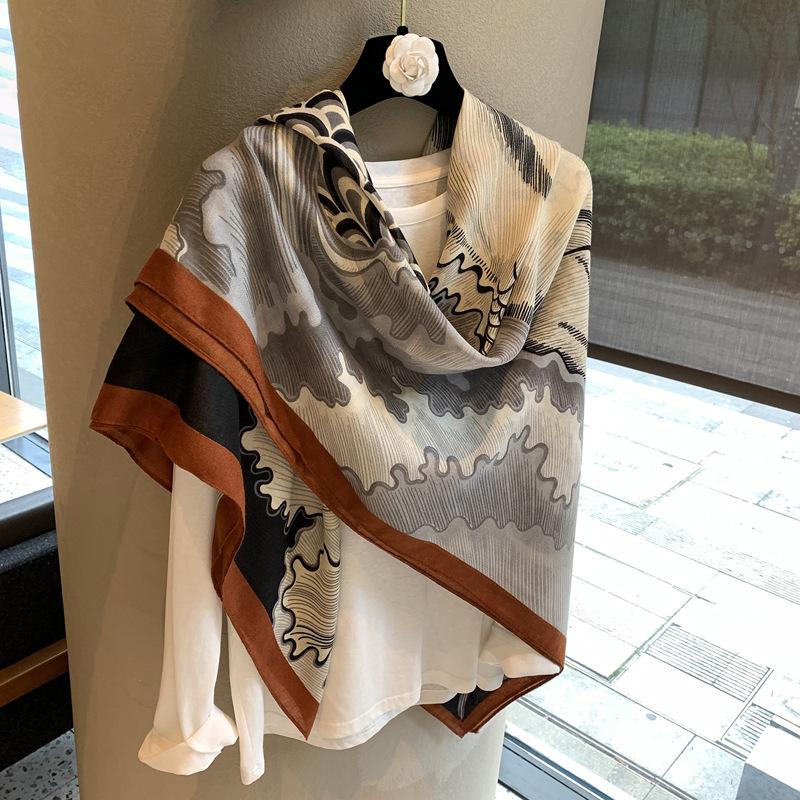 130 Square Scarves European Summer Silk Scarves Oil Painting Flower Printing Cotton Silk Scarves Women'S Spring Summer Decorative Scarves