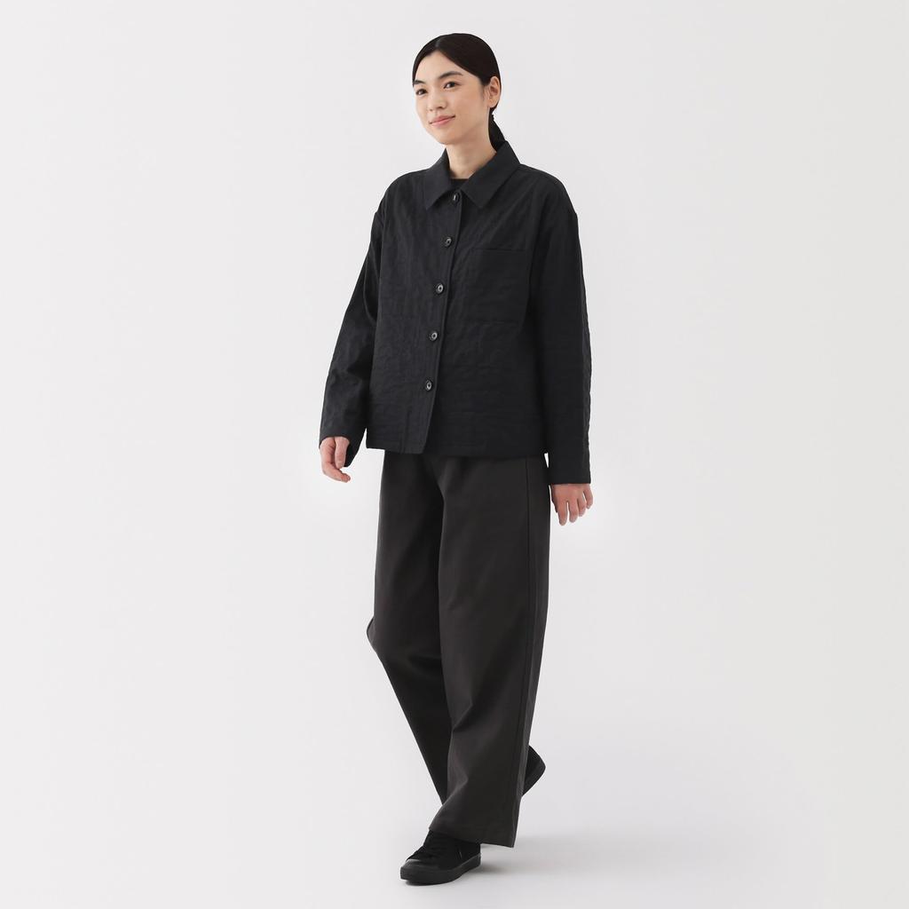 MUJI Women's Kapok Blend Double Gauze Quilted Jacket, Black, Size XL, BD103A5S
