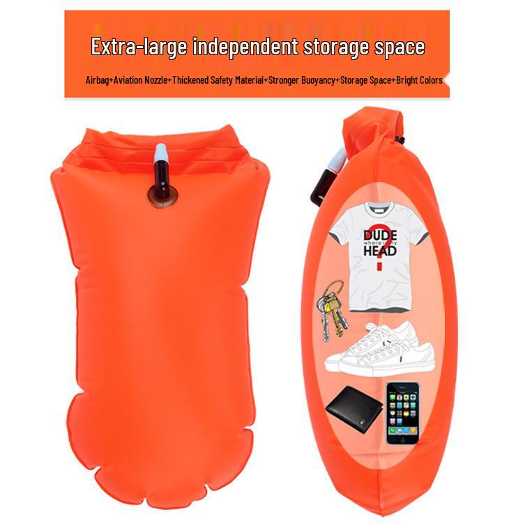 Inflatable Buoy Swim Bag with Storage Compartment - Single Air Chamber Floating Safety Accessory