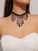 Vintage Black Lace Rose Necklace Bracelet Ring Set Women's Dinner Party, Dark Wind Neck Chain Bracelet