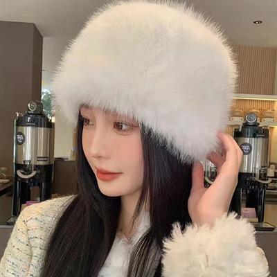 Fashion Plush Fluffy Fur Bucket Hat Ear Protection Furry Panama Cap Soft Warm Mongolian Cap Women