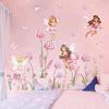 Cartoon Pink Flower Fairy Dandelion Wall Stickers Girl Room Floral Butterfly Wall Decals Bedroom Baby Nursery Kids Home Decor