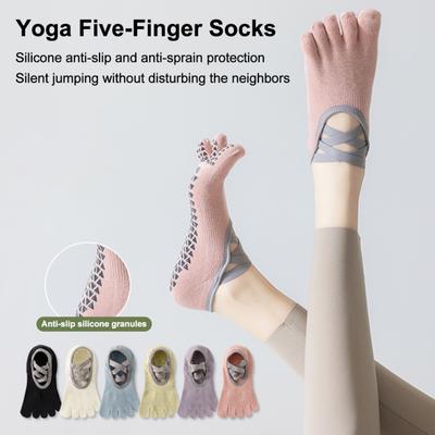 1 Pair Yoga 5-Toe Socks with Non-slip Gripper Breathable Mid-calf Socks Summer Women Ballet Dance Pilates Cotton Toe Crew