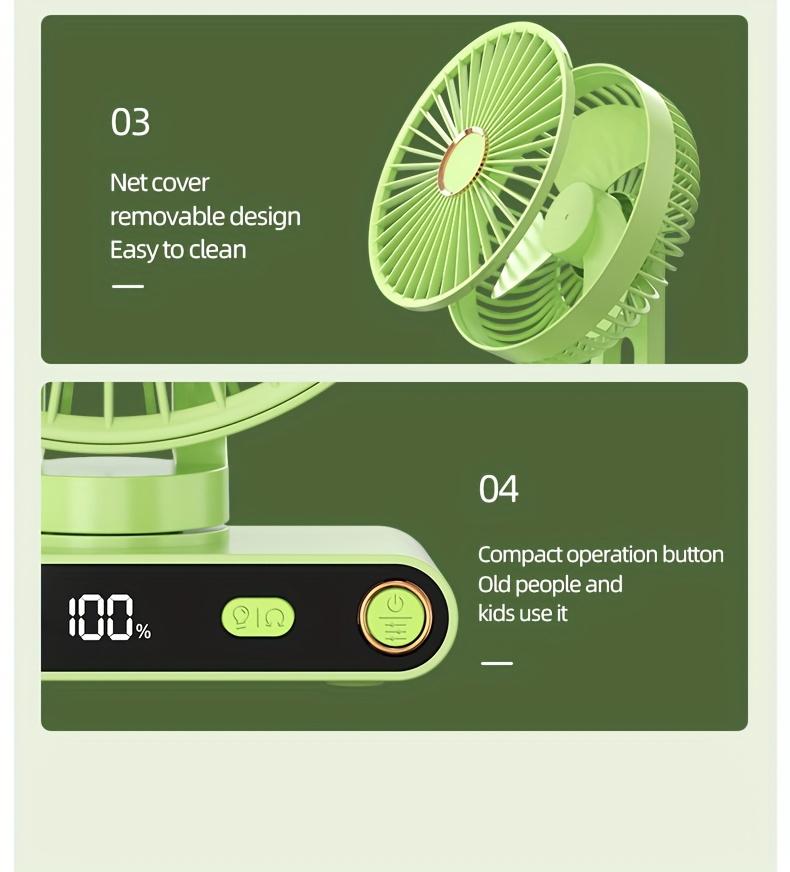 Desktop Portable Handheld Fan,2000Mah Rechargeable Fan Features Five Speed Settings, Night Light Option, And a Digital Display