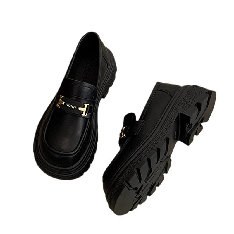 Platform-soled loafers women's new popular women's shoes, small leather shoes, versatile shoes, black single shoes
