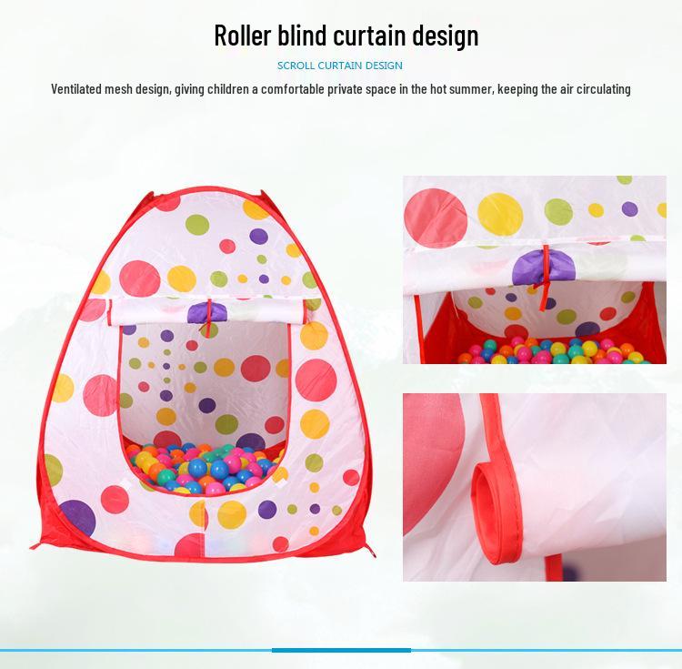 Children's Indoor Three-Piece Play Tent Set with Tunnel and Polka Dot Ball Pit Fence