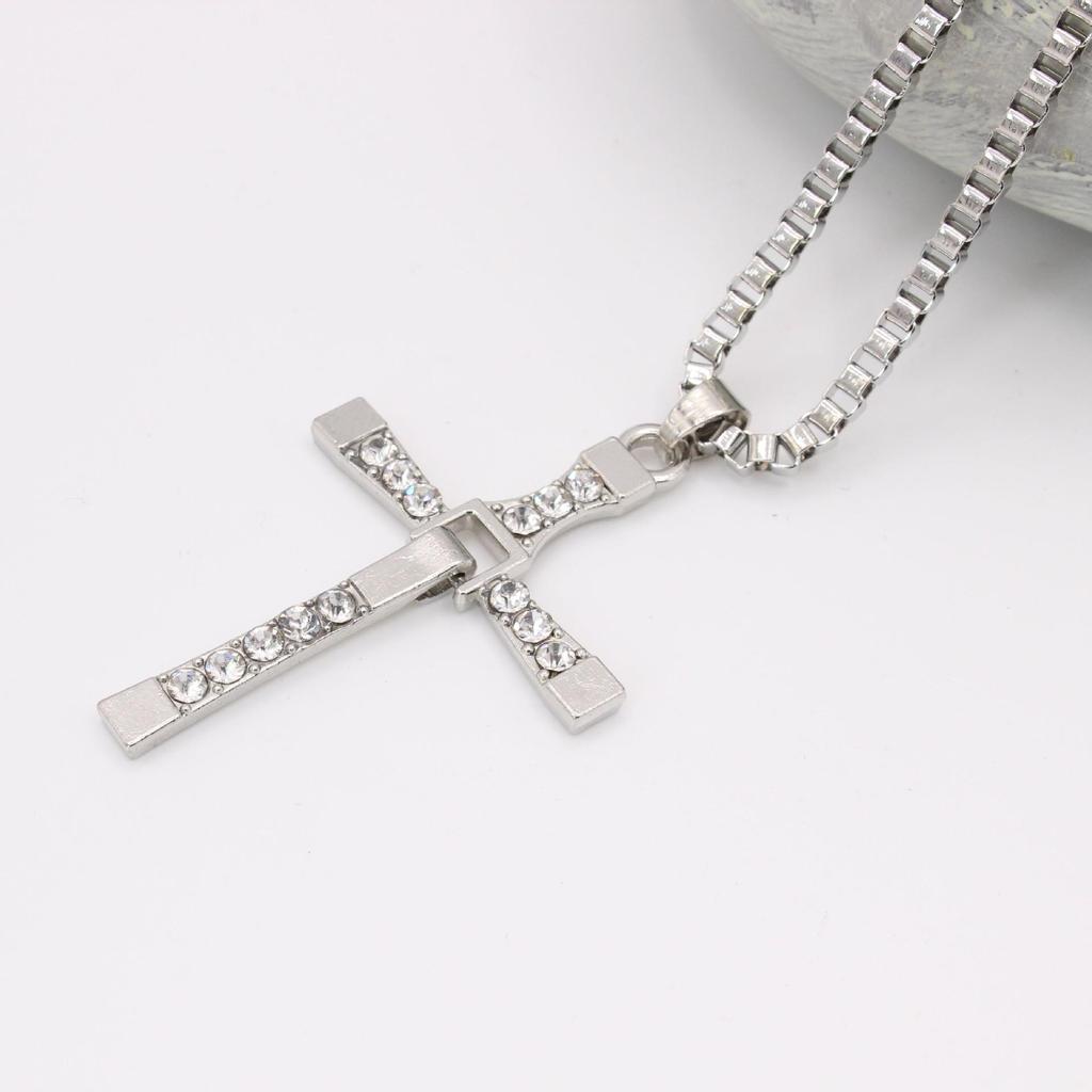 Trendy Rhinestone Cross Necklace Clavicle Sweater Chain