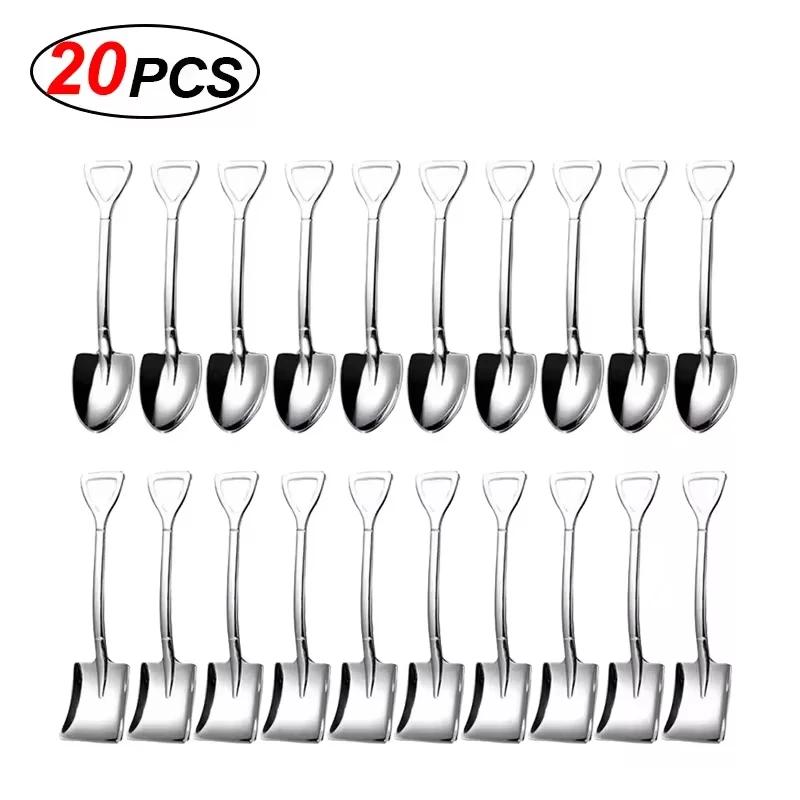 20/2x Stainless Steel Shovel Spoons Gold Silver Mini Coffee Teaspoon Fruit Ice Cream Dessert Spoon Scoops Kitchen Tableware Set