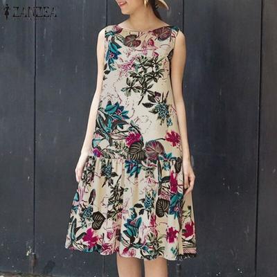Lässiges, ärmelloses Kleid mit O-Ausschnitt und lockerem Blumendruck für Damen