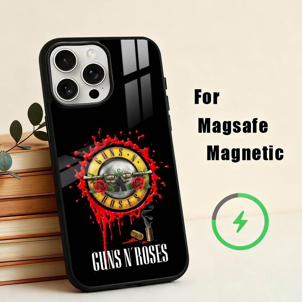 Band G-Guns-S N R-Roses  Phone Case For iPhone17,16,15,14,13,12,11 Plus,For Magnetic Wireless Charge Cover