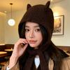 Lovely Devil Ear Knit Hat With Neck Wrap Breathable Pullover Hat For Women Daily Outfit and Outdoor Cycling Walking
