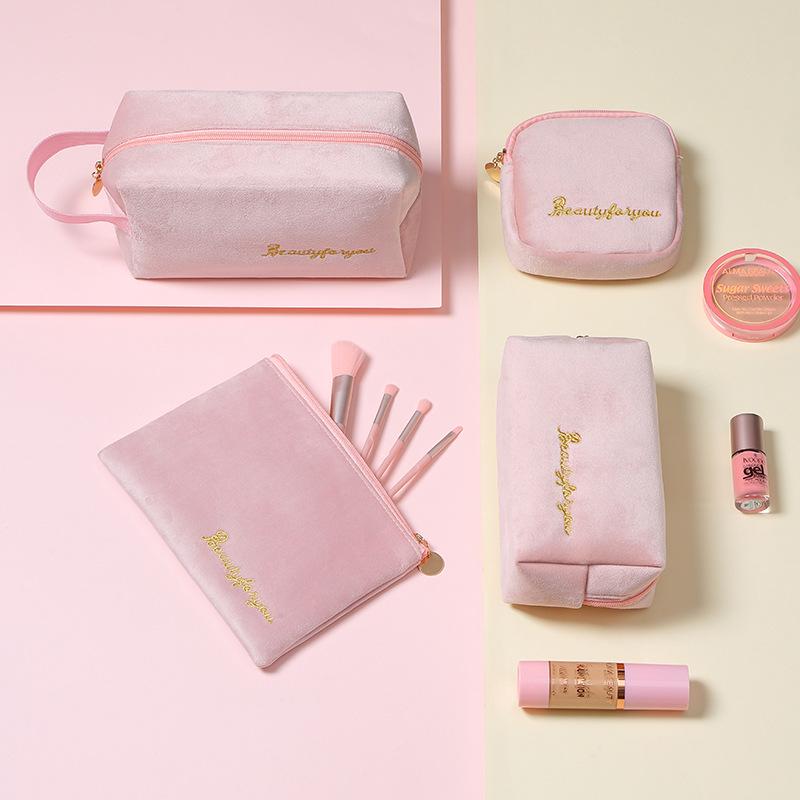 Velvet Makeup Bag Set: High-Capacity, Four-Piece Luxury Cosmetics Storage