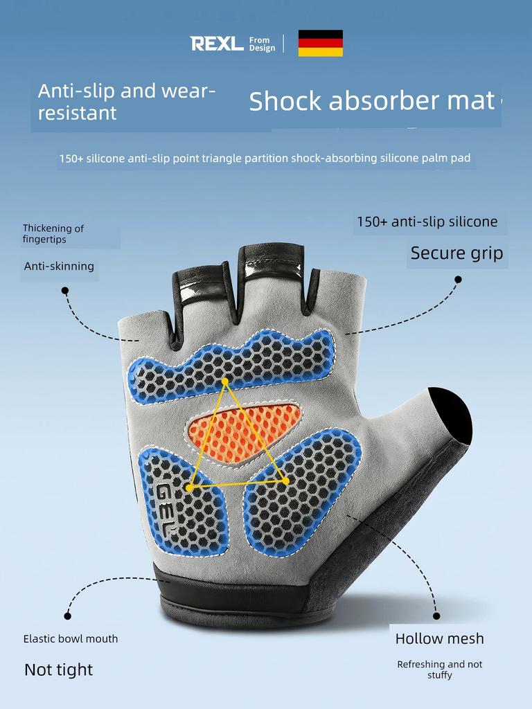 German Cycling Gloves Half-Finger Shock-Absorbing Breathable Summer Thin Model for Men and Women Road Mountain Bike Cycling Equipment