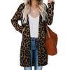 Women's Open Front Leopard Cardigan Pockets Long Sleeve Lightweight Sweater Coat