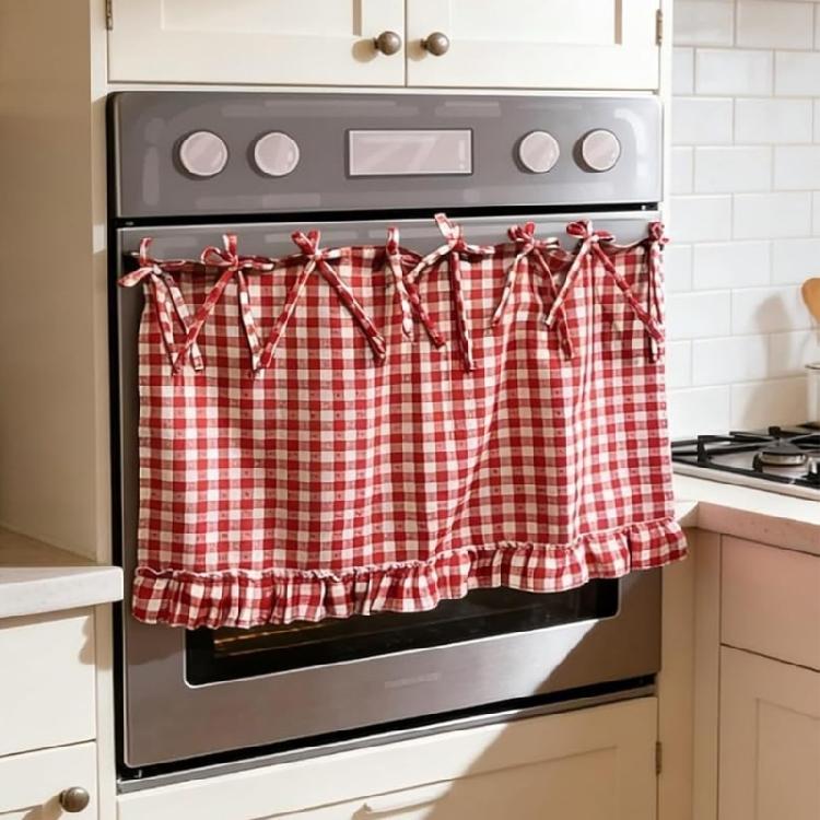 Charm Hand Stitched Oven Cover Curtain With Hide Feature For Farmhouse Kitchens