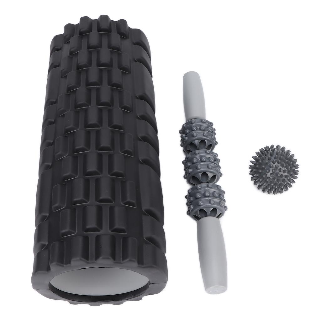 Foam Massage Roller Set Hollow Muscle Relax Portable Fitness Yoga Stick for Waist Neck BackBlack Four Piece Suit