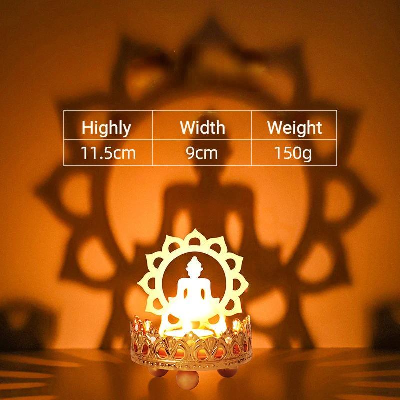 1 Pcs Hollow Out Flower Candle Stand Lotus Buddha Lamp Base Ornaments Metal Light and Shadow Art