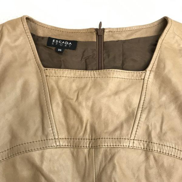 ESCADA SPORT Genuine Lamb Leather Sleeveless Dress 36 S Mini Knee Length Brown Dress(USED)
