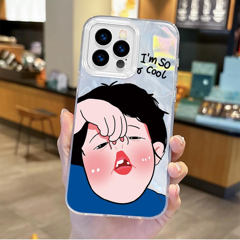 Fun Personality Cute Girl Cartoon Phone Case for iPhone16 15 14 13 12 11 8 7 6 Pro Max Plus XS XR Gradient Shockproof Back Cover