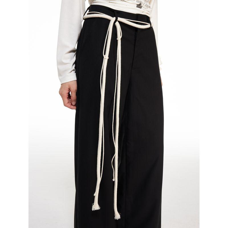 Thelight Waist Strap Black Autumn and Winter Original Casual Pants