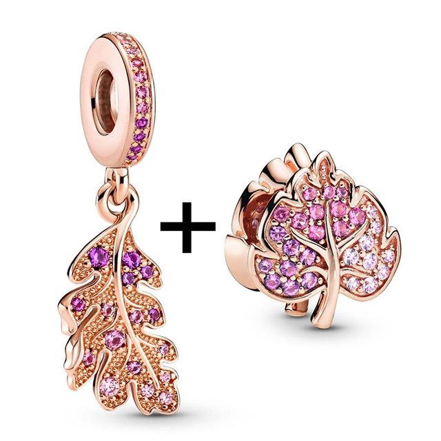 2pcs /Lot New Trend Crown Feather Zircon Hollow Leaves Beads Fit Original Brand Charms Silver Color Bracelets Women Diy Jewelry