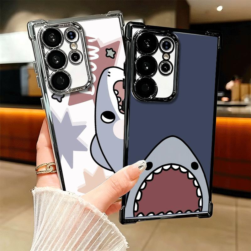 Cartoon Cute Shark Soft Phone Case For Samsung Galaxy S26 Ultra S25 Edge S24 FE S23 Plus S22 S21 + S20 Plating Anti-Fall Fundas