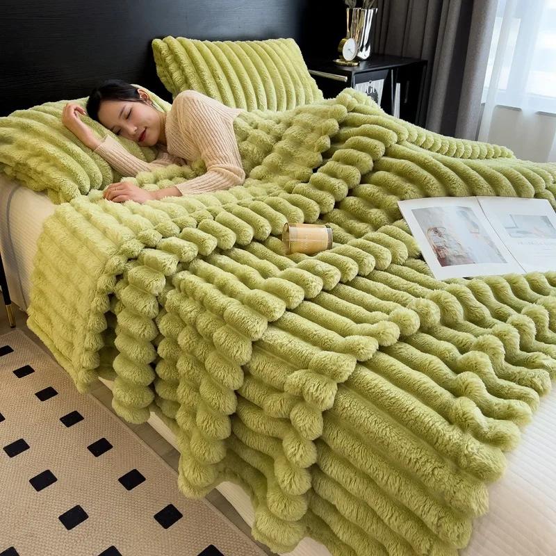 Thicken Imitation Rabbit Fur Plush Warm Breathable Sofa Blanket Blanket for Office Home Travel Autumn Winter Blanket Soft Fluffy